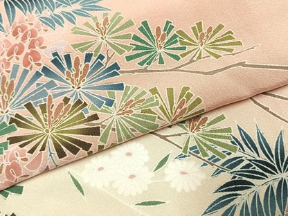平和屋着物●訪問着　友禅　枝松花文　暈し染め　正絹　逸品　AABK1517fy