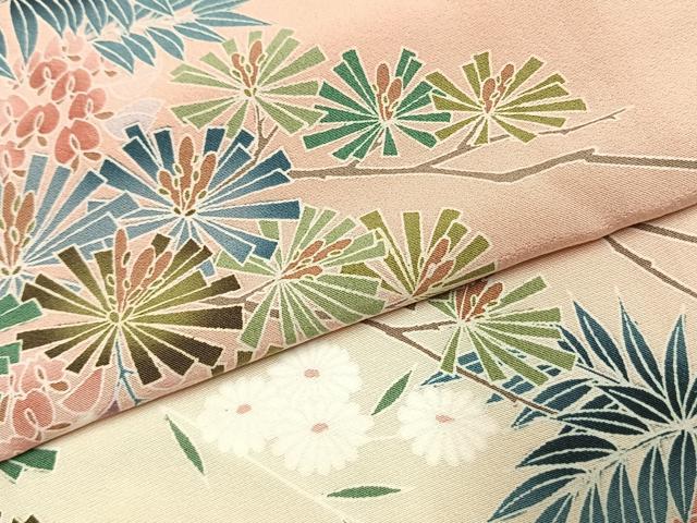 平和屋着物●訪問着　友禅　枝松花文　暈し染め　正絹　逸品　AABK1517fy