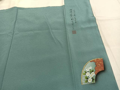 平和屋着物●訪問着　作家物　人物地紙花文　暈し染め　金彩　正絹　逸品　未使用　AABK1518fy