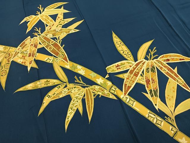 平和屋着物●訪問着　刺繍　笹竹文　金糸　金彩　正絹　逸品　AABK1519fy