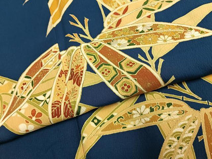 平和屋着物●訪問着　刺繍　笹竹文　金糸　金彩　正絹　逸品　AABK1519fy