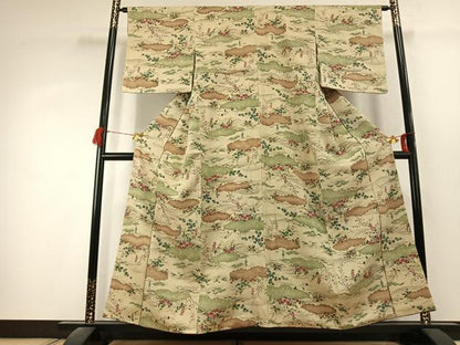 平和屋着物●上質な小紋　手描き　雲取り人物花文　正絹　逸品　AABK1520fy