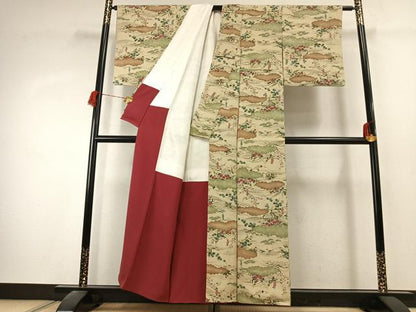 平和屋着物●上質な小紋　手描き　雲取り人物花文　正絹　逸品　AABK1520fy