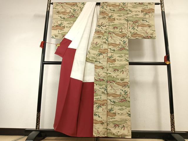平和屋着物●上質な小紋　手描き　雲取り人物花文　正絹　逸品　AABK1520fy