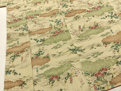 平和屋着物●上質な小紋　手描き　雲取り人物花文　正絹　逸品　AABK1520fy