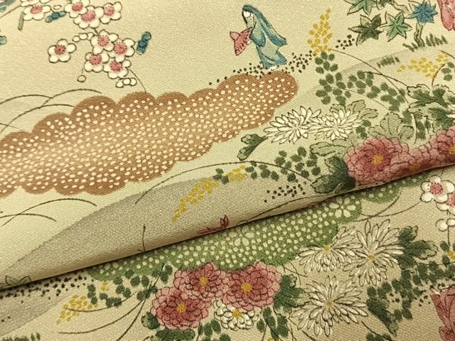 平和屋着物●上質な小紋　手描き　雲取り人物花文　正絹　逸品　AABK1520fy