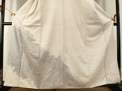 平和屋着物●訪問着　刺繍　草花文　銀彩　正絹　逸品　AABK1523fy