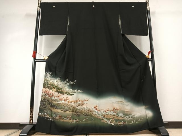 平和屋着物●豪華黒留袖　作家物　人物風景文　金銀彩　正絹　逸品　AABK1527fy