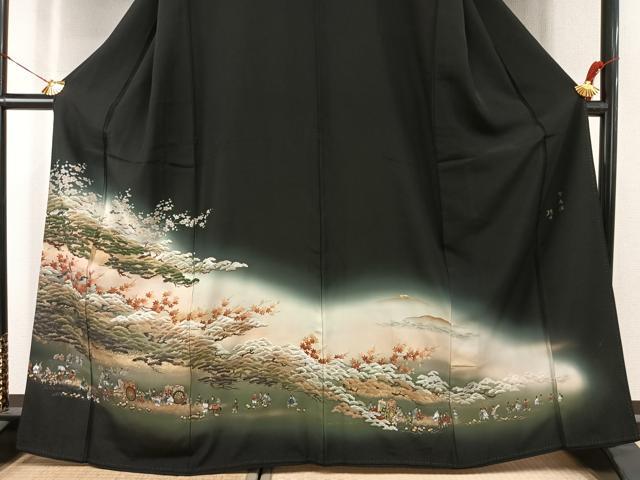 平和屋着物●豪華黒留袖　作家物　人物風景文　金銀彩　正絹　逸品　AABK1527fy