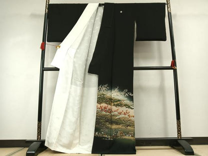 平和屋着物●豪華黒留袖　作家物　人物風景文　金銀彩　正絹　逸品　AABK1527fy