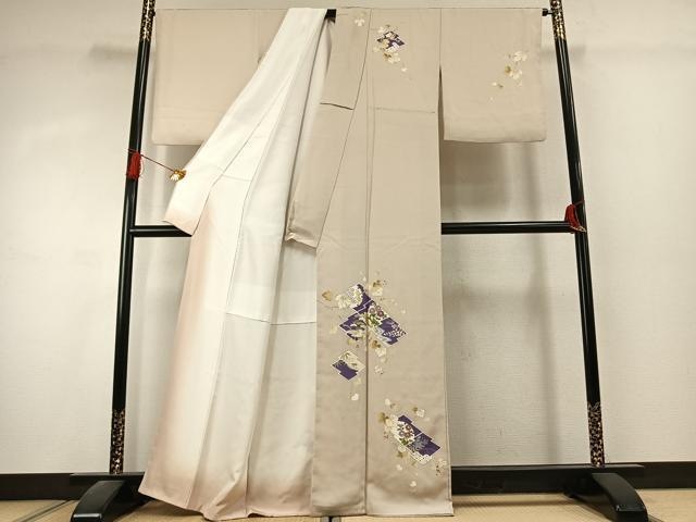 平和屋着物●訪問着　草花文　金彩　正絹　逸品　AABK1529fy