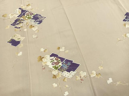 平和屋着物●訪問着　草花文　金彩　正絹　逸品　AABK1529fy