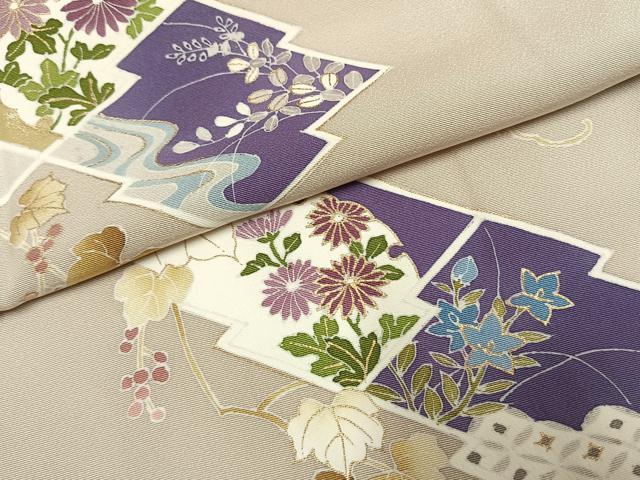 平和屋着物●訪問着　草花文　金彩　正絹　逸品　AABK1529fy
