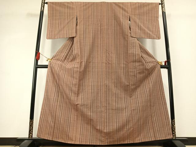 平和屋着物●上質な紬　縞　正絹　逸品　AABK1531fy