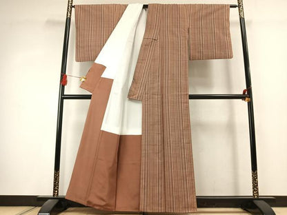 平和屋着物●上質な紬　縞　正絹　逸品　AABK1531fy