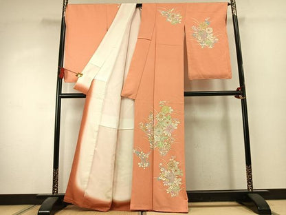 平和屋着物●訪問着　草花文　金彩　正絹　逸品　AABK1533fy