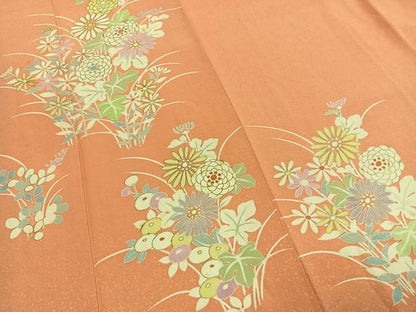 平和屋着物●訪問着　草花文　金彩　正絹　逸品　AABK1533fy