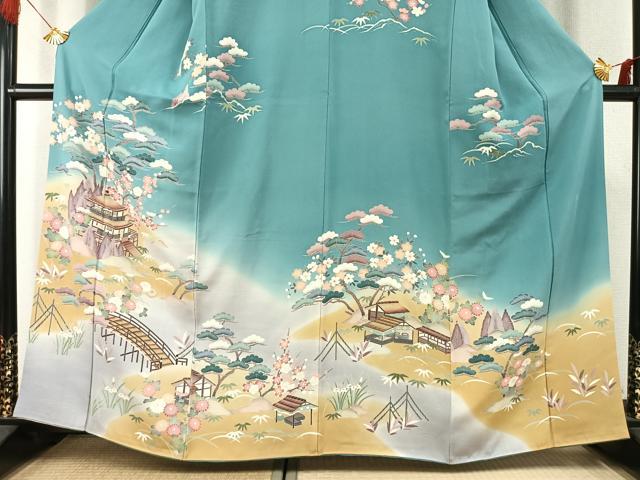 平和屋着物●訪問着　友禅　松竹梅　風景文　風花抄　暈し染め　正絹　逸品　AABK1535fy
