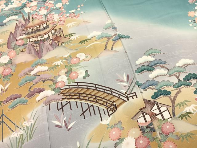 平和屋着物●訪問着　友禅　松竹梅　風景文　風花抄　暈し染め　正絹　逸品　AABK1535fy