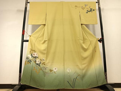 平和屋着物●二代目清次郎　手描き　訪問着　枝花文　暈し染め　正絹　逸品　AABK1543fy