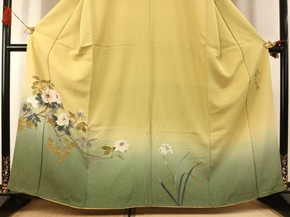 平和屋着物●二代目清次郎　手描き　訪問着　枝花文　暈し染め　正絹　逸品　AABK1543fy