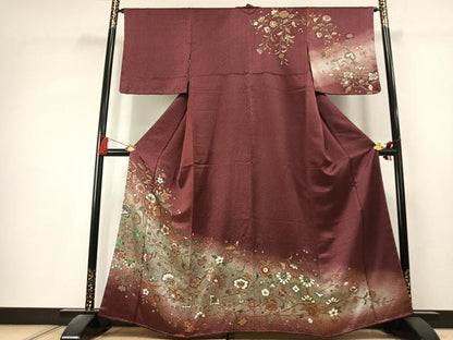 平和屋着物●訪問着　花唐草文　暈し染め　金彩　正絹　逸品　未使用　AABK1545fy