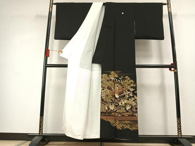 平和屋着物●京友禅作家　元橋宏太郎　黒留袖　松竹梅　風景文　金彩　正絹　逸品　AABK1547fy