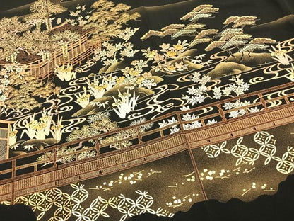平和屋着物●京友禅作家　元橋宏太郎　黒留袖　松竹梅　風景文　金彩　正絹　逸品　AABK1547fy