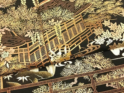 平和屋着物●京友禅作家　元橋宏太郎　黒留袖　松竹梅　風景文　金彩　正絹　逸品　AABK1547fy