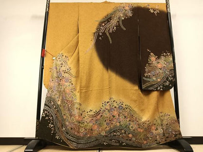 平和屋着物●豪華振袖　辻が花　絞り　暈し染め　金通し地　やまと誂製　正絹　逸品　AABK1550fy