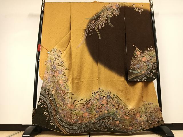 平和屋着物●豪華振袖　辻が花　絞り　暈し染め　金通し地　やまと誂製　正絹　逸品　AABK1550fy