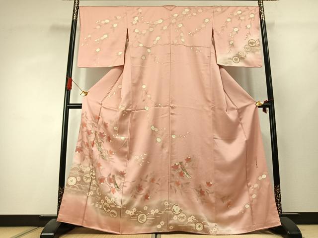 平和屋着物●訪問着　作家物　刺繍　枝花文　暈し染め　金彩　正絹　逸品　AABK1552fy