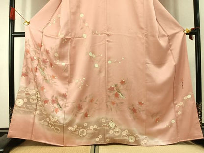 平和屋着物●訪問着　作家物　刺繍　枝花文　暈し染め　金彩　正絹　逸品　AABK1552fy