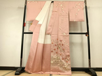 平和屋着物●訪問着　作家物　刺繍　枝花文　暈し染め　金彩　正絹　逸品　AABK1552fy