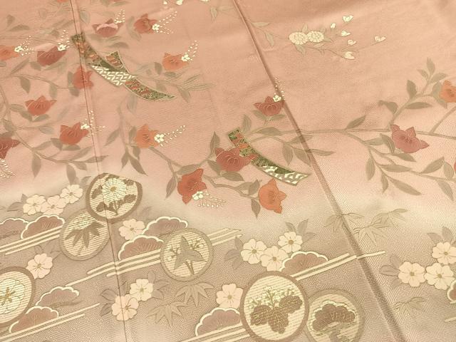 平和屋着物●訪問着　作家物　刺繍　枝花文　暈し染め　金彩　正絹　逸品　AABK1552fy
