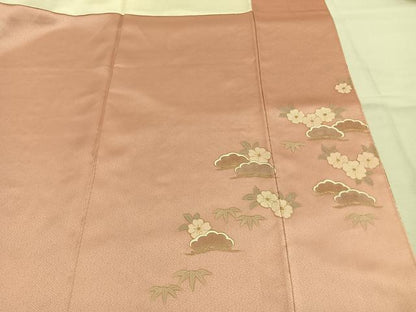 平和屋着物●訪問着　作家物　刺繍　枝花文　暈し染め　金彩　正絹　逸品　AABK1552fy