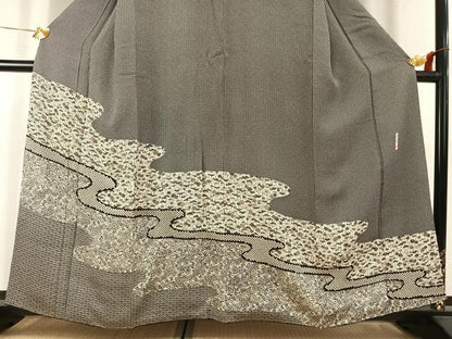 平和屋着物●訪問着　作家物　絞り　型染め　松竹梅　黒地　正絹　逸品　AABK1555fy