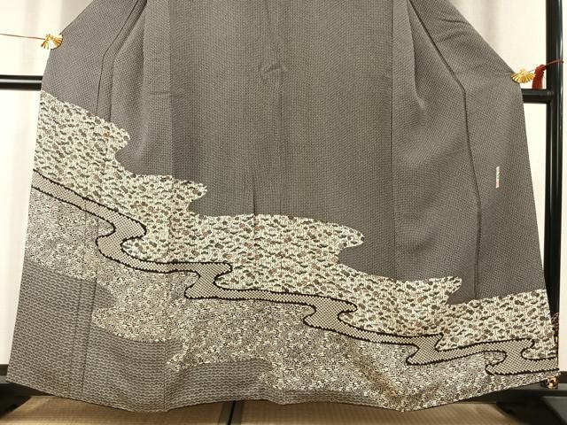 平和屋着物●訪問着　作家物　絞り　型染め　松竹梅　黒地　正絹　逸品　AABK1555fy