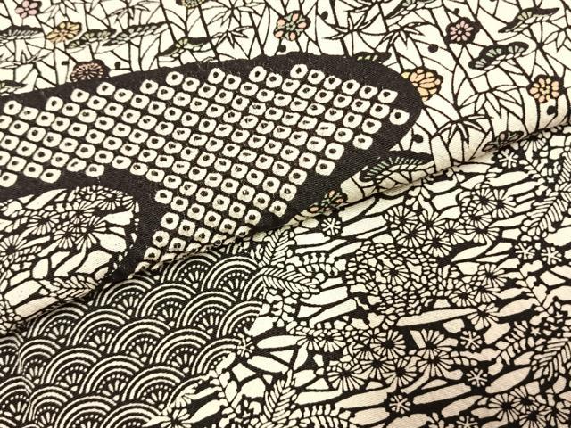 平和屋着物●訪問着　作家物　絞り　型染め　松竹梅　黒地　正絹　逸品　AABK1555fy
