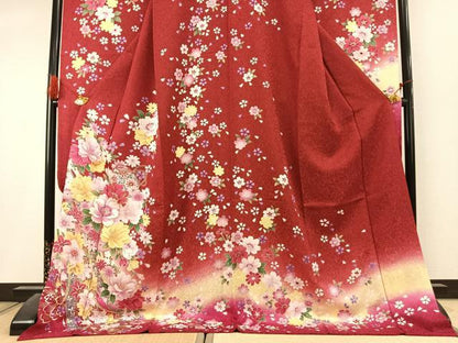 平和屋着物●豪華振袖　草花文　暈し染め　金糸　金銀彩　銀通し地　鈴乃屋扱い　正絹　逸品　AABK1557fy