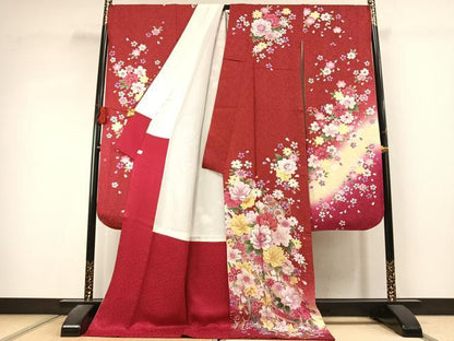 平和屋着物●豪華振袖　草花文　暈し染め　金糸　金銀彩　銀通し地　鈴乃屋扱い　正絹　逸品　AABK1557fy