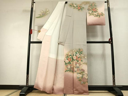 平和屋着物●訪問着　作家物　草花文　暈し染め　金彩　正絹　逸品　AABK1558fy
