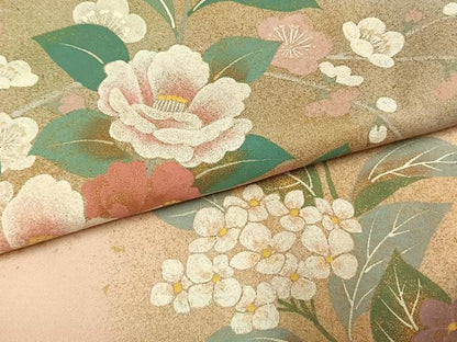 平和屋着物●訪問着　作家物　草花文　暈し染め　金彩　正絹　逸品　AABK1558fy