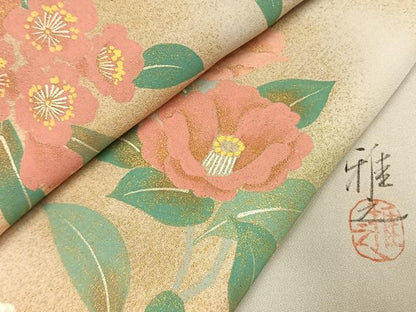 平和屋着物●訪問着　作家物　草花文　暈し染め　金彩　正絹　逸品　AABK1558fy
