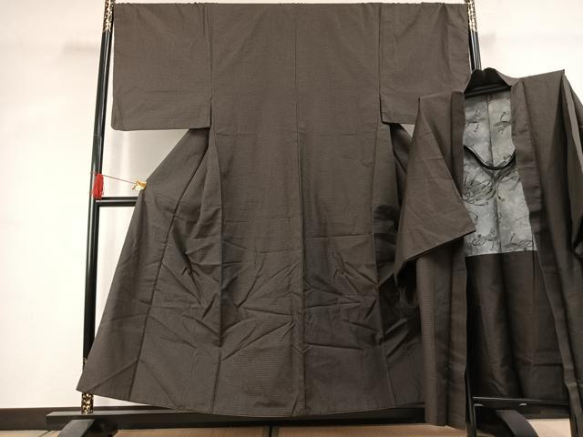 平和屋着物●男性　紬　アンサンブル　100亀甲　総詰め　正絹　逸品　AABK1559fy