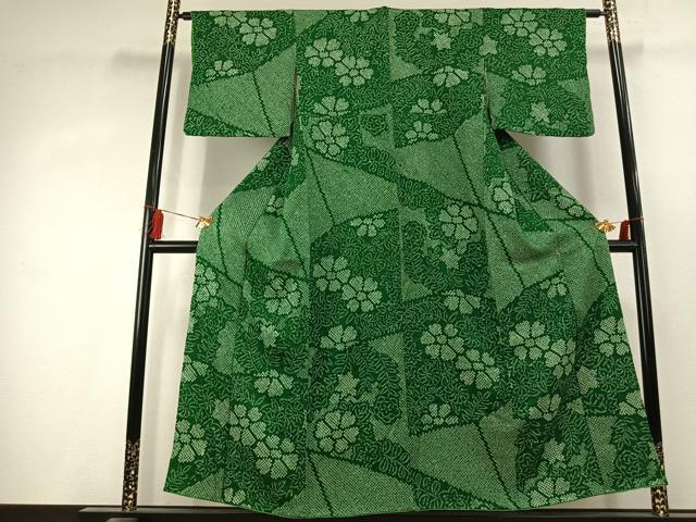 平和屋着物●上質な小紋　総絞り　舞花文　正絹　逸品　AABK1564fy