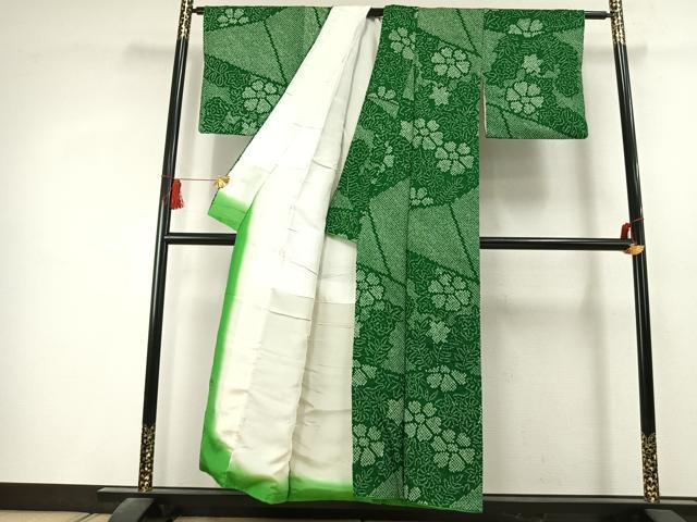 平和屋着物●上質な小紋　総絞り　舞花文　正絹　逸品　AABK1564fy