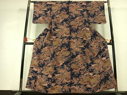 平和屋着物●上質な小紋　松竹梅　雲取り花文　金彩　鬼しぼ縮緬　正絹　逸品　AABK1567fy