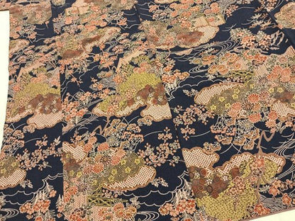 平和屋着物●上質な小紋　松竹梅　雲取り花文　金彩　鬼しぼ縮緬　正絹　逸品　AABK1567fy