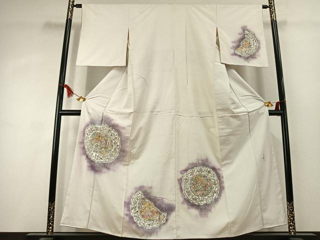 平和屋着物●訪問着　紬地　作家物　吉祥花文　金彩　正絹　逸品　AABK1568fy